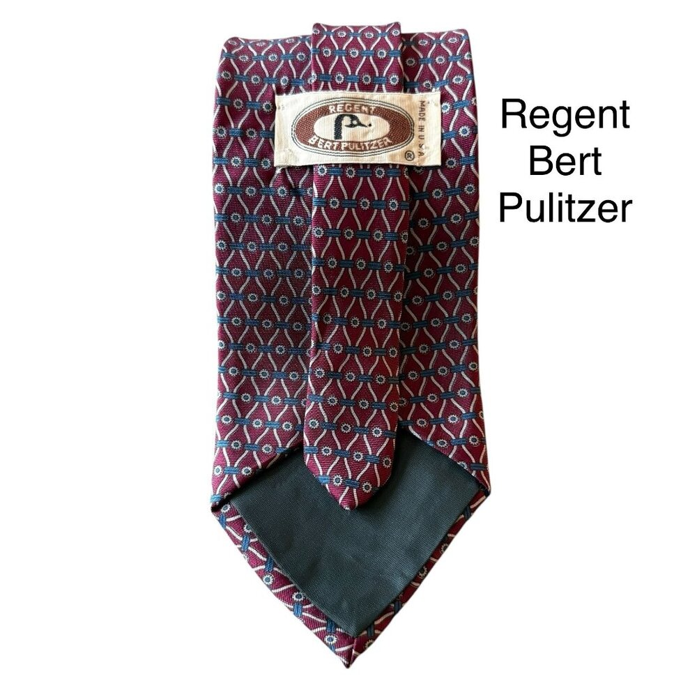 Vintage Regent Bert Pulitzer Burgundy Teal Geometric Silk Tie Mens Necktie USA